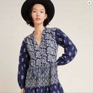 Anthropologie Maeve Carlita Navy Tiered Dress  Size XL